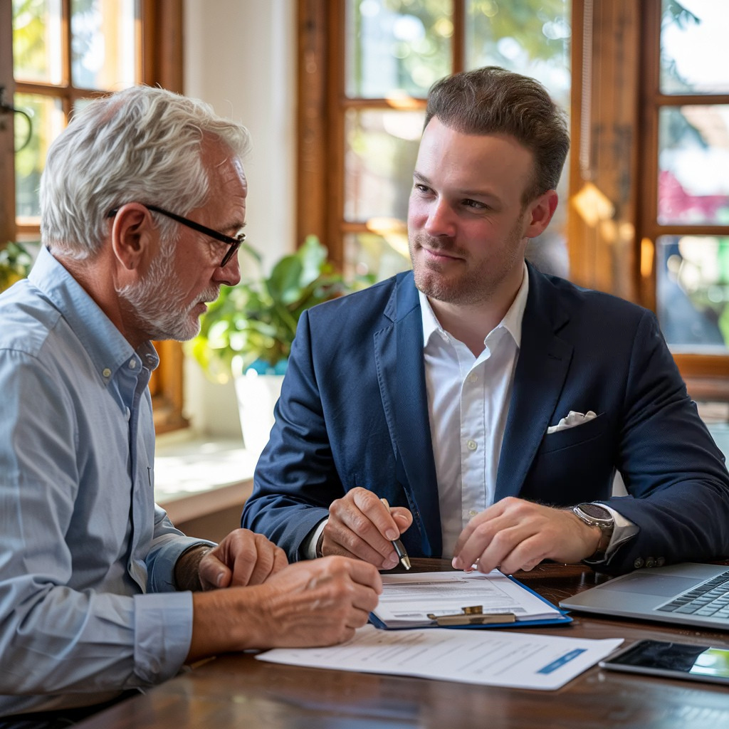 Beratung eines Kunden mit Problemen an einem Esstisch